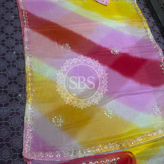 PURE CHIFFON SAREE Red & Yellow / Free Size
