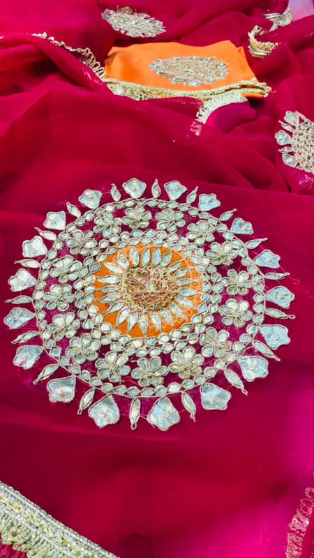 Pure Chifon mandana Kacchi patti Saree Saree