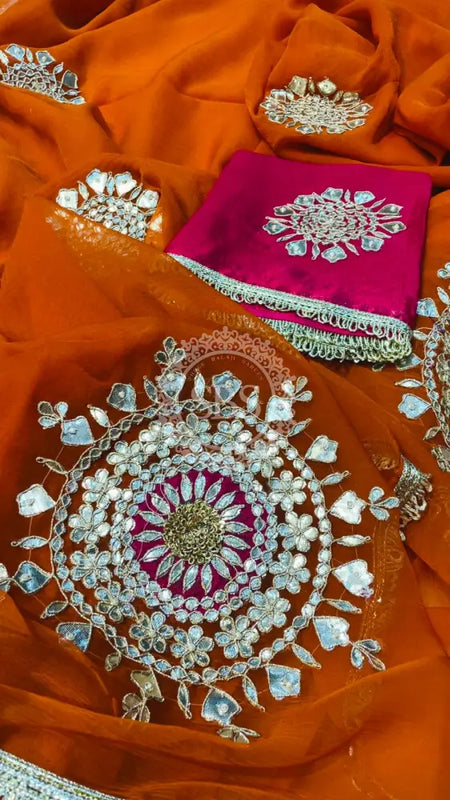 Pure Chifon mandana Kacchi patti Saree Saree