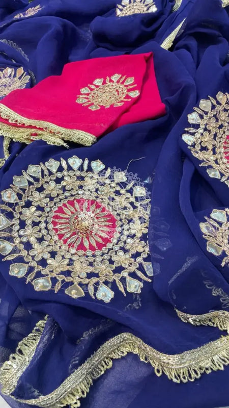 Pure Chifon mandana Kacchi patti Saree Saree