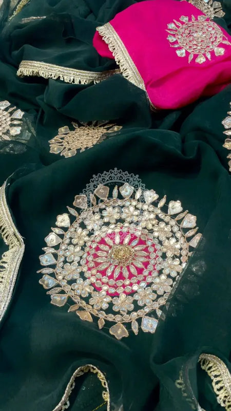 Pure Chifon mandana Kacchi patti Saree Saree