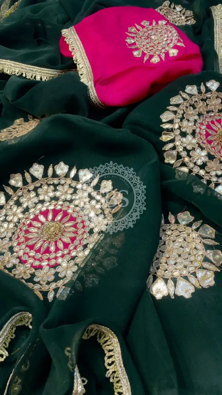 Pure Chifon mandana Kacchi patti Saree Saree