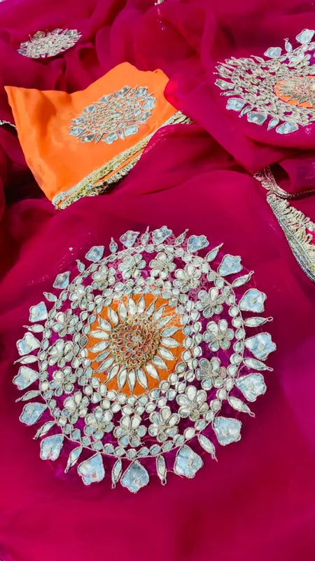 Pure Chifon mandana Kacchi patti Saree Saree