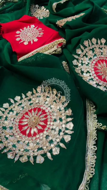 Pure Chifon mandana Kacchi patti Saree Saree