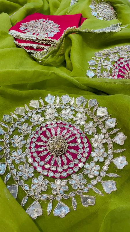 Pure Chifon mandana Kacchi patti Saree Saree
