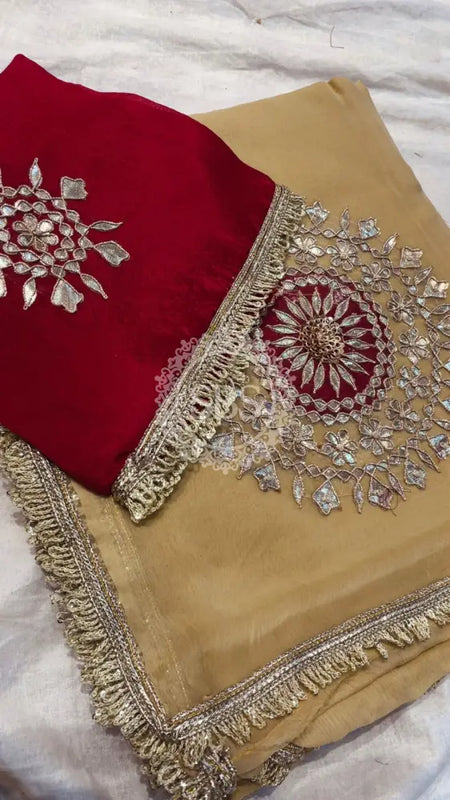 Pure Chifon mandana Kacchi patti Saree Saree