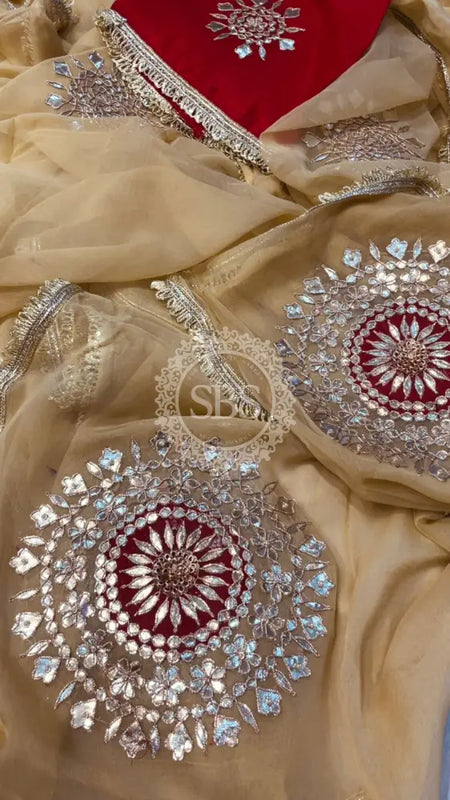 Pure Chifon mandana Kacchi patti Saree Saree