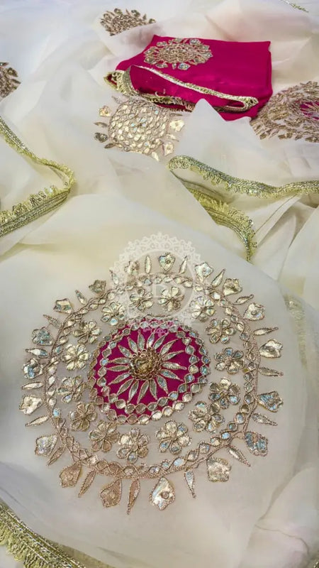 Pure Chifon mandana Kacchi patti Saree Saree