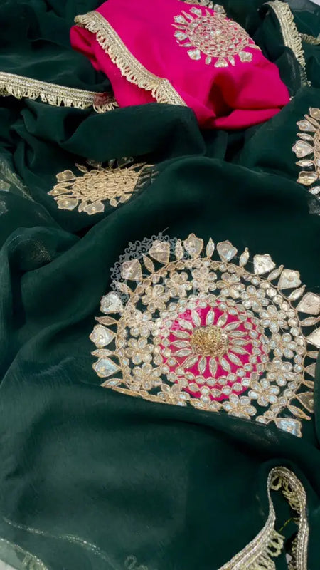 Pure Chifon mandana Kacchi patti Saree Saree