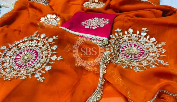 Pure Chifon mandana Kacchi patti Saree Saree
