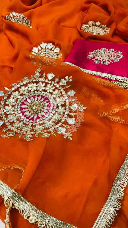Pure Chifon mandana Kacchi patti Saree Saree
