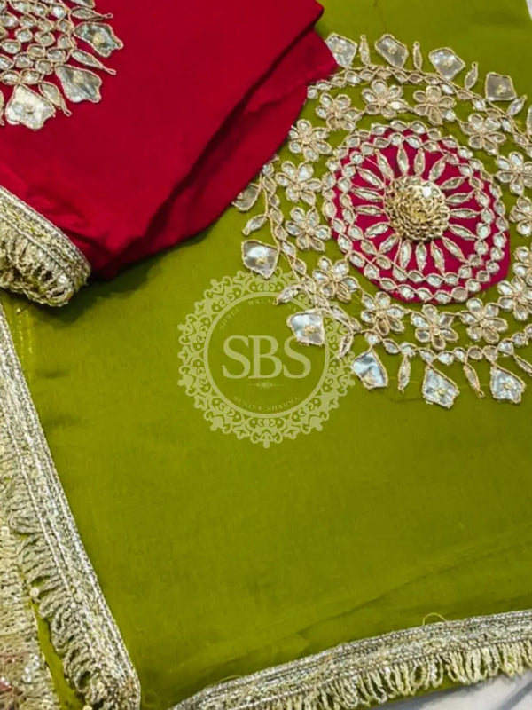 Pure Chifon mandana Kacchi patti Saree Saree