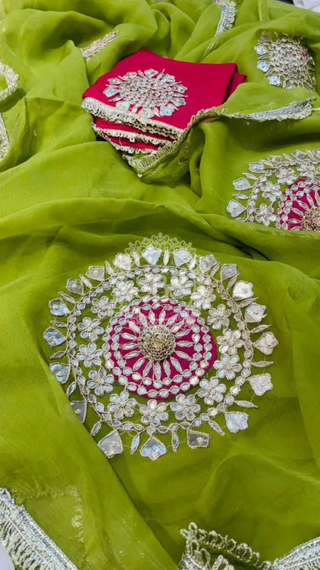 Pure Chifon mandana Kacchi patti Saree Saree