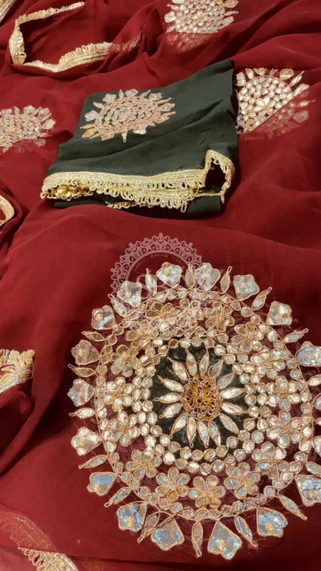 Pure Chifon mandana Kacchi patti Saree Saree