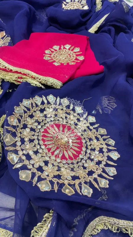 Pure Chifon mandana Kacchi patti Saree Saree