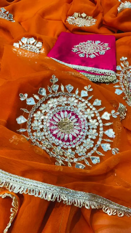 Pure Chifon mandana Kacchi patti Saree Saree