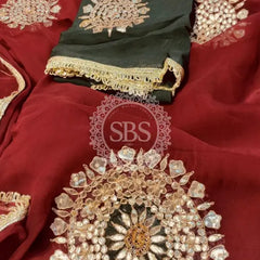 Pure Chifon mandana Kacchi patti Saree Brown & Green Saree