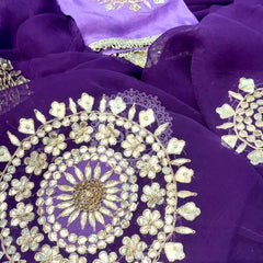 Pure Chifon mandana Kacchi patti Saree Dark Purple Saree