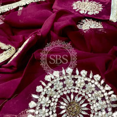 Pure Chifon mandana Kacchi patti Saree Maroon Saree