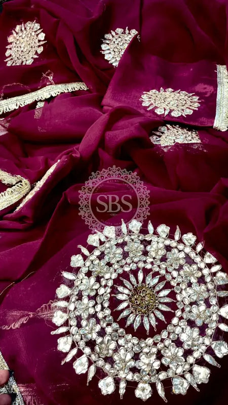 Pure Chifon mandana Kacchi patti Saree Maroon Saree