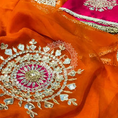 Pure Chifon mandana Kacchi patti Saree Orange & Rani Saree