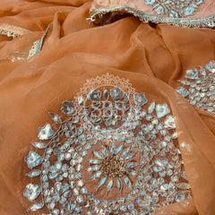 Pure Chifon mandana Kacchi patti Saree Peach Saree