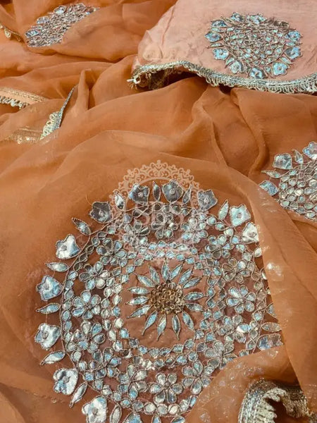 Pure Chifon mandana Kacchi patti Saree Peach Saree