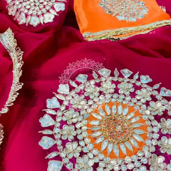 Pure Chifon mandana Kacchi patti Saree Rani Pink & Orange Saree