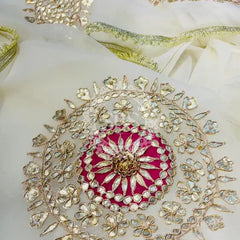 Pure Chifon mandana Kacchi patti Saree White & Rani Saree
