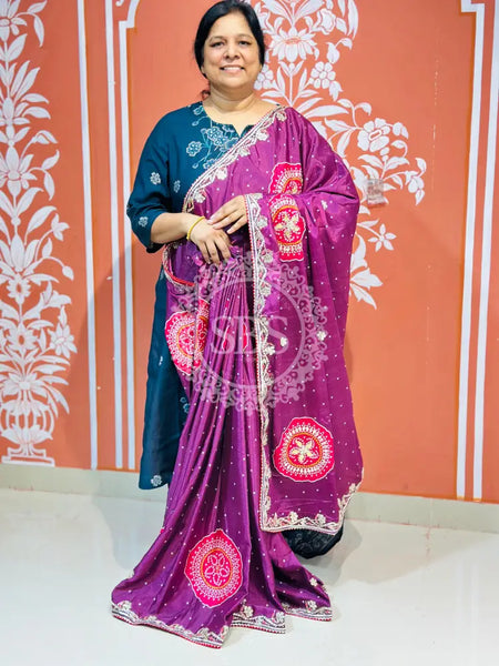 PURE CHINON GOTA PATTI SAREE Burgundy