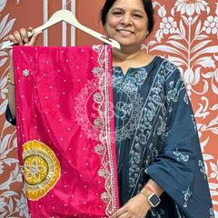 PURE CHINON GOTA PATTI SAREE Rani Pink