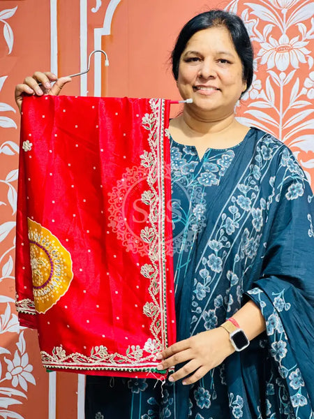 PURE CHINON GOTA PATTI SAREE Red