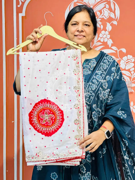 PURE CHINON GOTA PATTI SAREE White