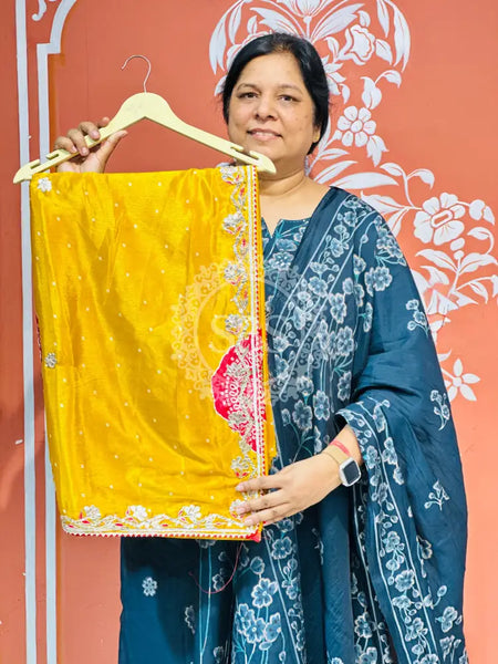 PURE CHINON GOTA PATTI SAREE Yellow