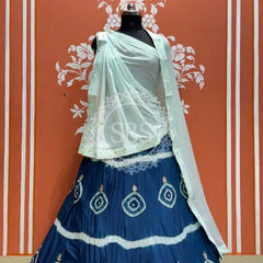 PURE CHINON HANDWORK GOTA PATTI LEHENGA Blue / Free Size