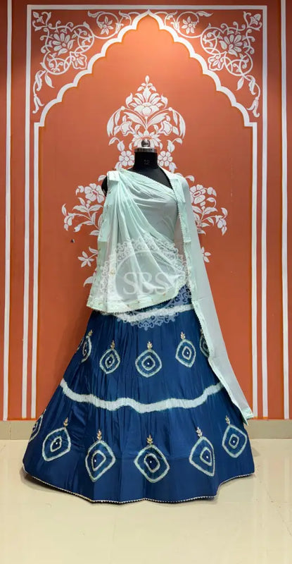 PURE CHINON HANDWORK GOTA PATTI LEHENGA Blue / Free Size