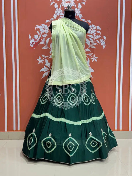 PURE CHINON HANDWORK GOTA PATTI LEHENGA Green / Free Size