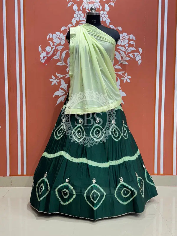 PURE CHINON HANDWORK GOTA PATTI LEHENGA Green / Free Size