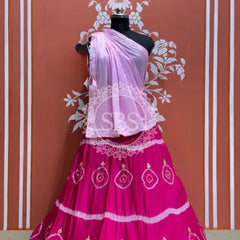 PURE CHINON HANDWORK GOTA PATTI LEHENGA Pink / Free Size