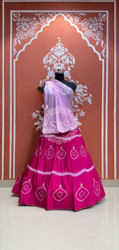 PURE CHINON HANDWORK GOTA PATTI LEHENGA Pink / Free Size
