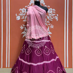 PURE CHINON HANDWORK GOTA PATTI LEHENGA Purple & Pink / Free Size