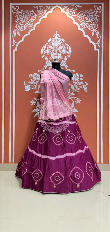 PURE CHINON HANDWORK GOTA PATTI LEHENGA Purple & Pink / Free Size