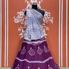 PURE CHINON HANDWORK GOTA PATTI LEHENGA Purple & White / Free Size