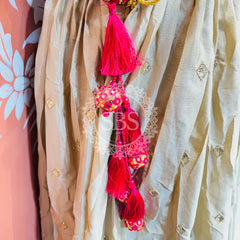 PURE CHINON LEHENGA WITH BHANDEJ DUPATTA AND STITCHED BLOUSE Wine / Free Size