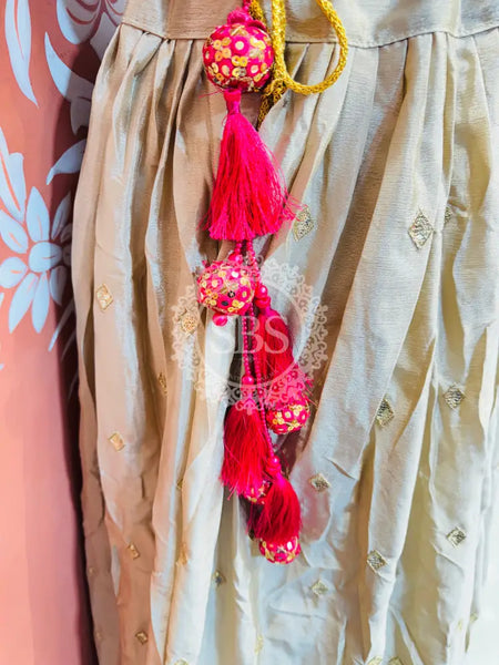 PURE CHINON LEHENGA WITH BHANDEJ DUPATTA AND STITCHED BLOUSE Wine / Free Size