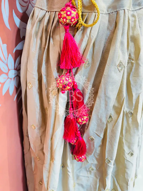 PURE CHINON LEHENGA WITH BHANDEJ DUPATTA AND STITCHED BLOUSE Wine / Free Size