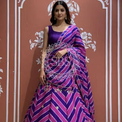 Pure Chinon leheriya lehenga with gota patti work