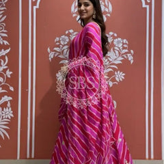 Pure Chinon leheriya lehenga with gota patti work