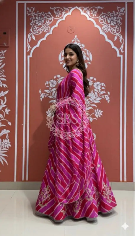 Pure Chinon leheriya lehenga with gota patti work