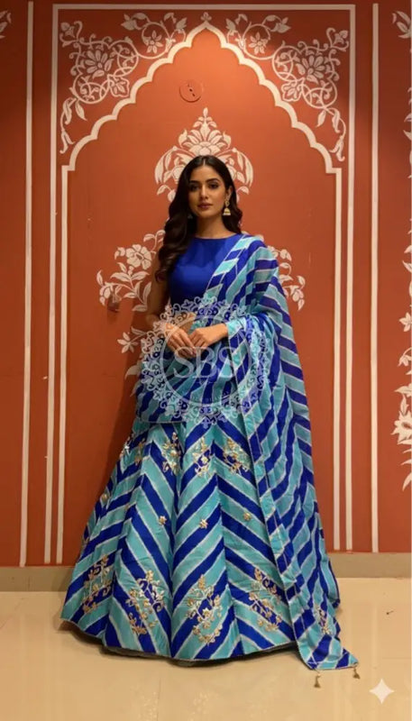 Pure Chinon leheriya lehenga with gota patti work